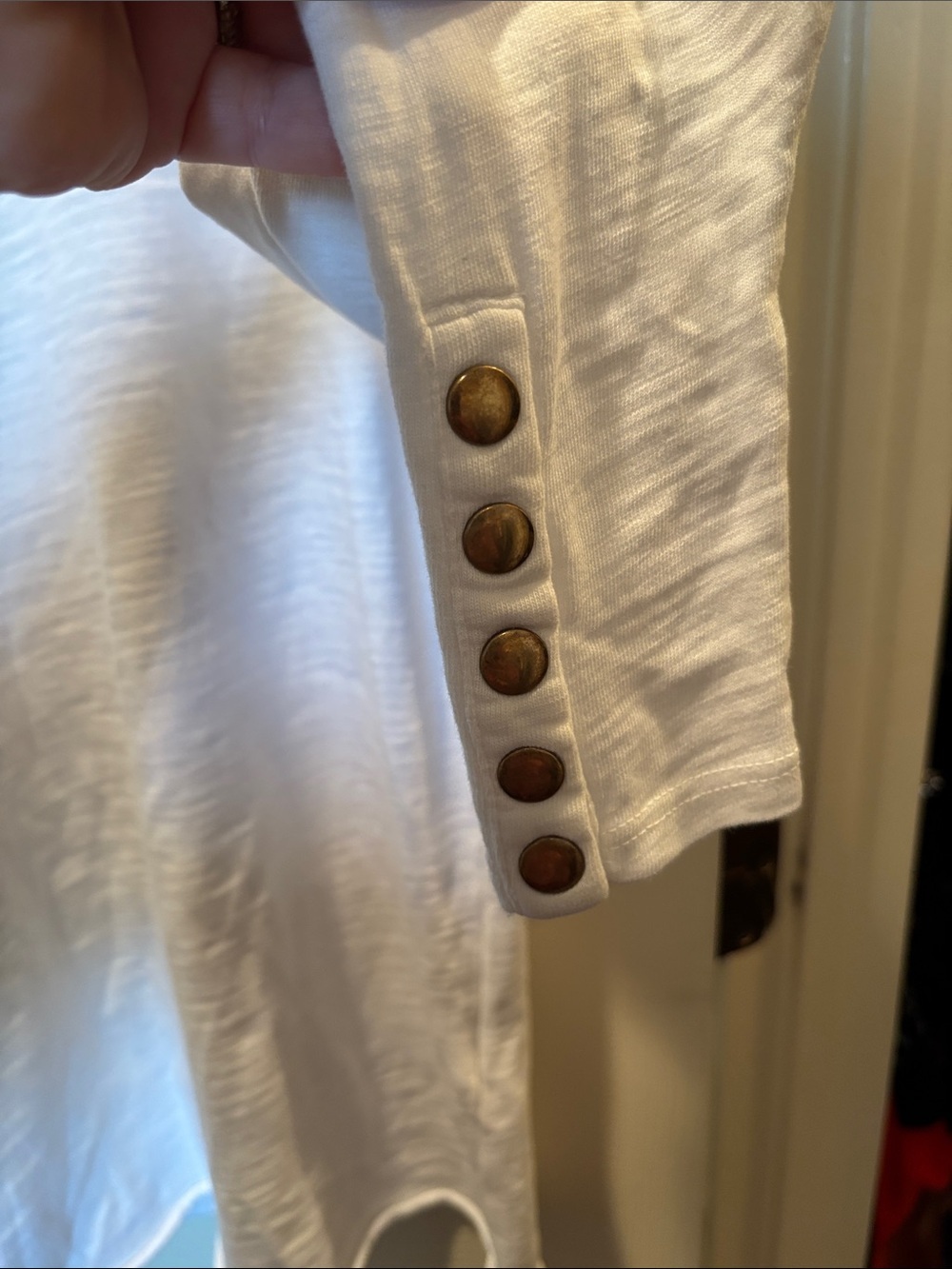 Nation LTD Laura Puff Sleeve Top White Cotton Slub Snap Button Cuff size Small - Picture 6 of 10